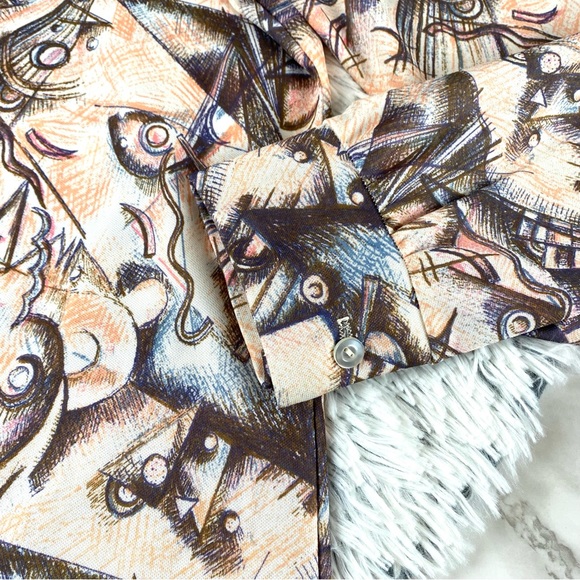 Vintage 70s Retro Abstract Print Polyester Button Down EUC - Picture 9 of 10